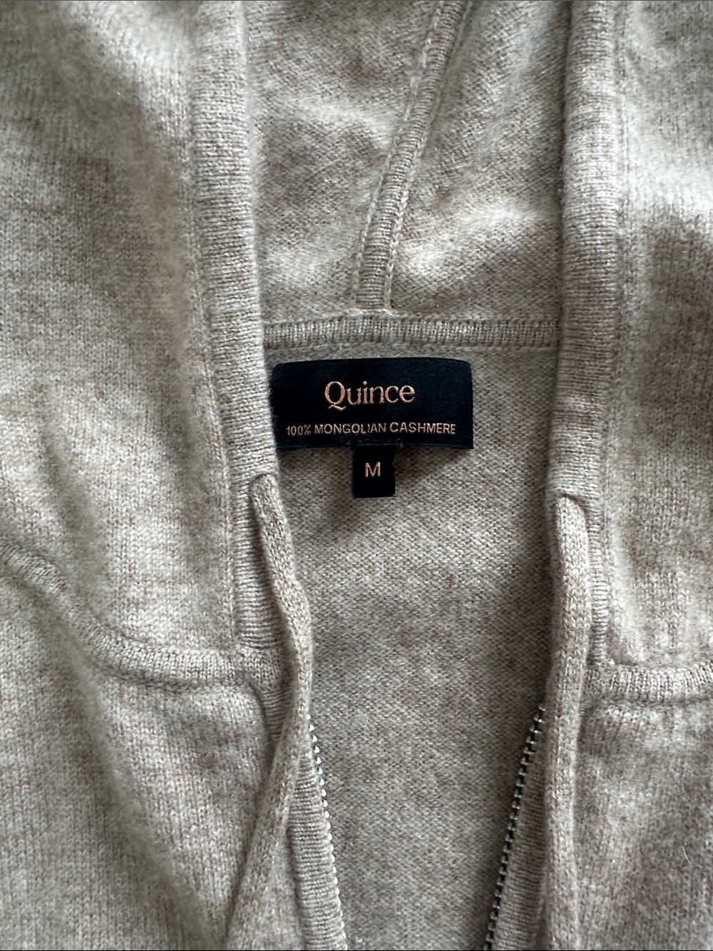 Quince Women’s Mongolian cashmere zip Hoodie Sweater in Oatmeal Beige - Picture 2 of 3